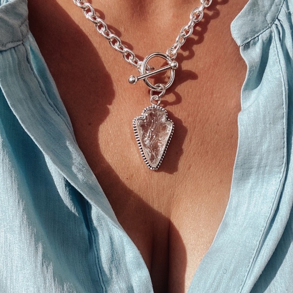 Huge clear quartz crystal pendant necklace! Toggle clasp! Chunky! - Picture 4 of 4